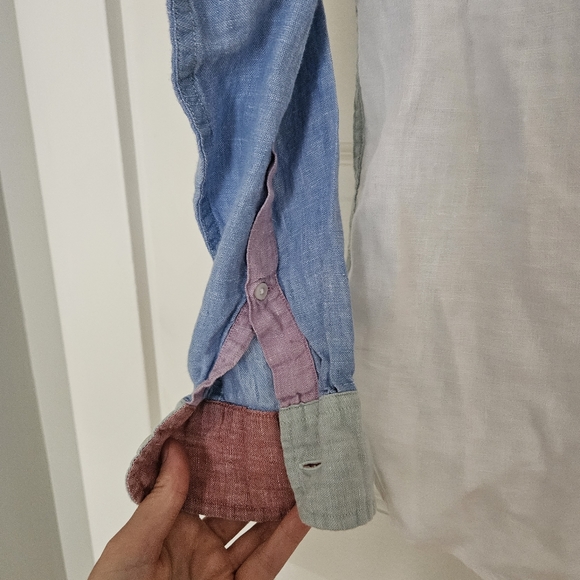 JCrew men's linen button down shirt multicolor patchwork size small - Picture 6 of 7